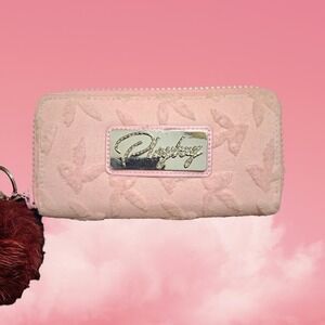 Pink Playboy Bunny Terrycloth Rhinestone Zip Wallet Y2K Style